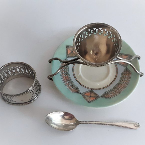 VTG Antique Pierced Egg Cup Napkin Holder Mixed Set Silverplate Art Deco - Picture 2 of 7